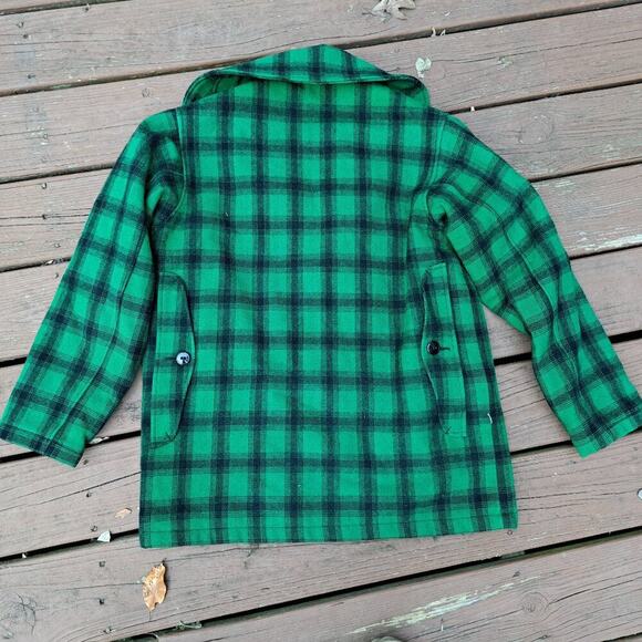 VINTAGE L.L. BEAN BUFFALO PLAID GREEN COAT LARGE 85% WOOL WOMEN - Picture 3 of 12
